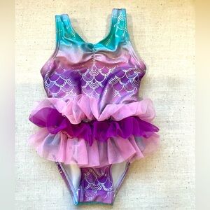 Cat and Jack Girls One Piece Bathing Suit. Mermaid Pattern w/ Ruffles. 18 months